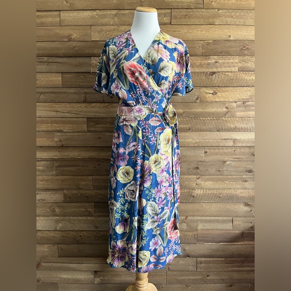 NWT size 10 Kachel x Anthropologie Willow blue floral wrap dress - Picture 5 of 7